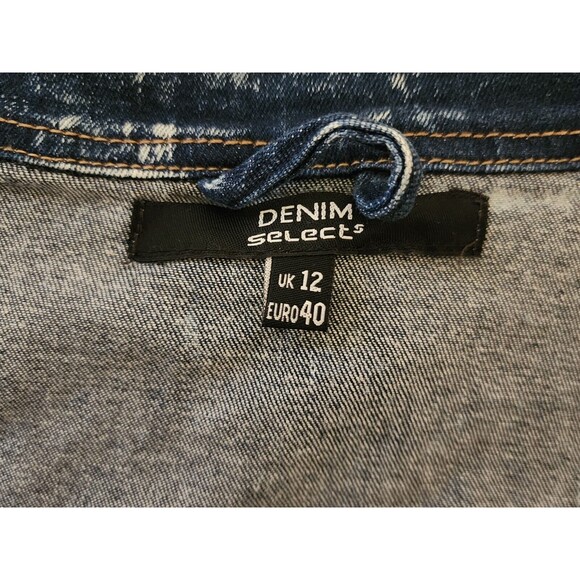 Select Womens Acid-Wash Denim Jacket Distressed Blue Streetwear UK12/US 8 - Picture 7 of 9